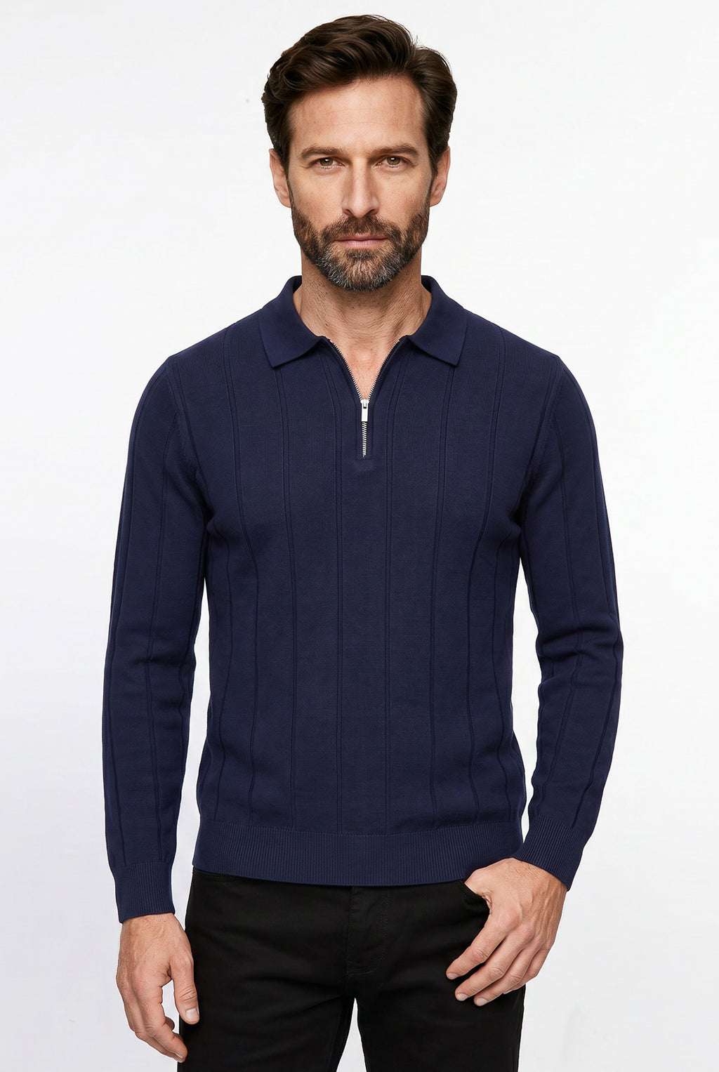 Blusa masculina manga longa gola polo com zíper 69627