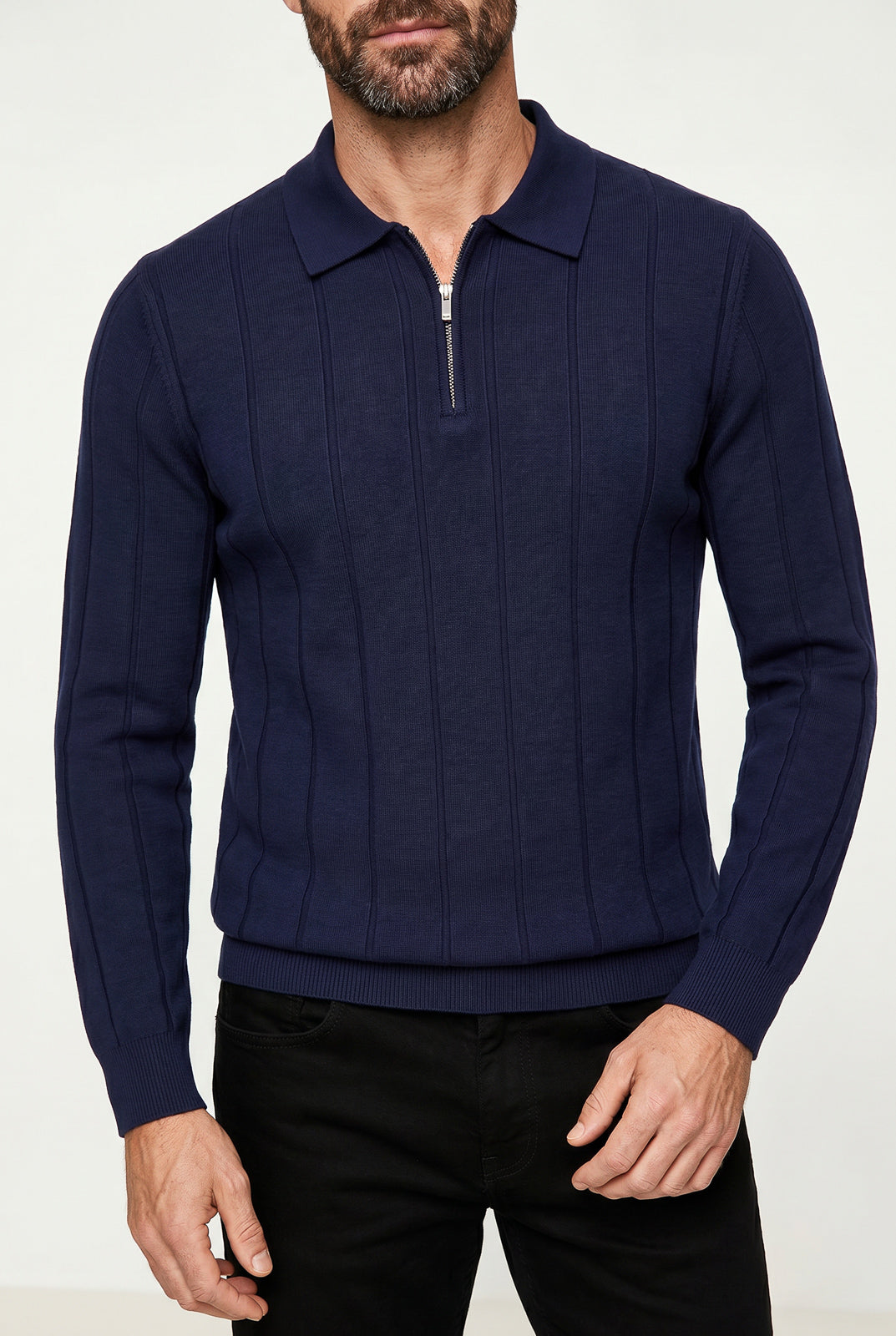 Blusa masculina manga longa gola polo com zíper 69627