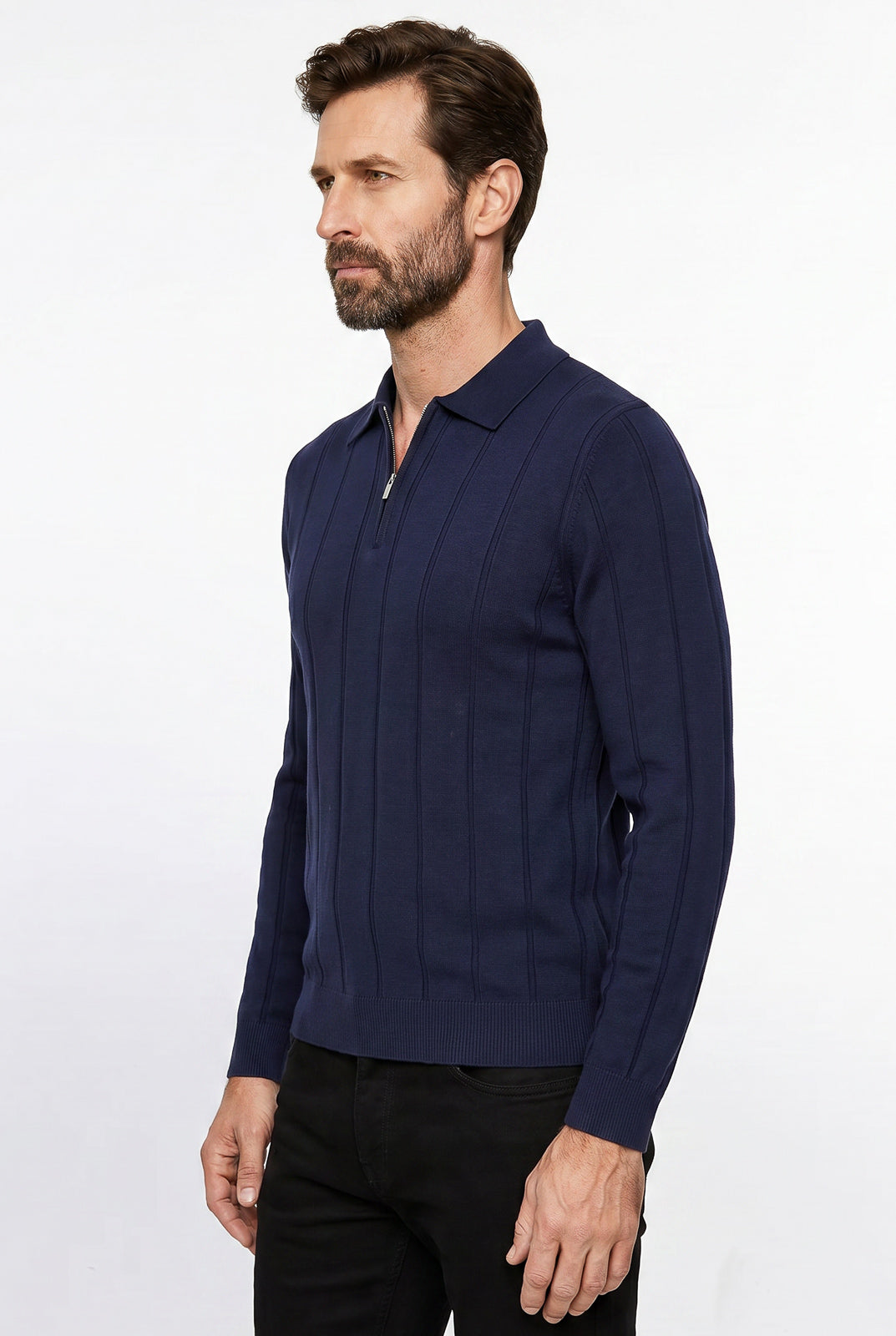 Blusa masculina manga longa gola polo com zíper 69627