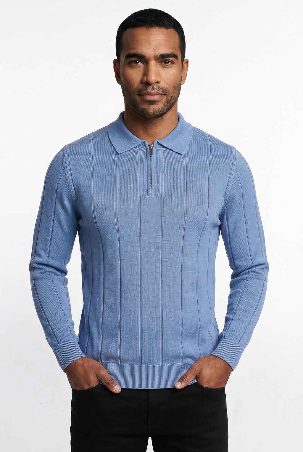 Blusa masculina manga longa gola polo com zíper 69627