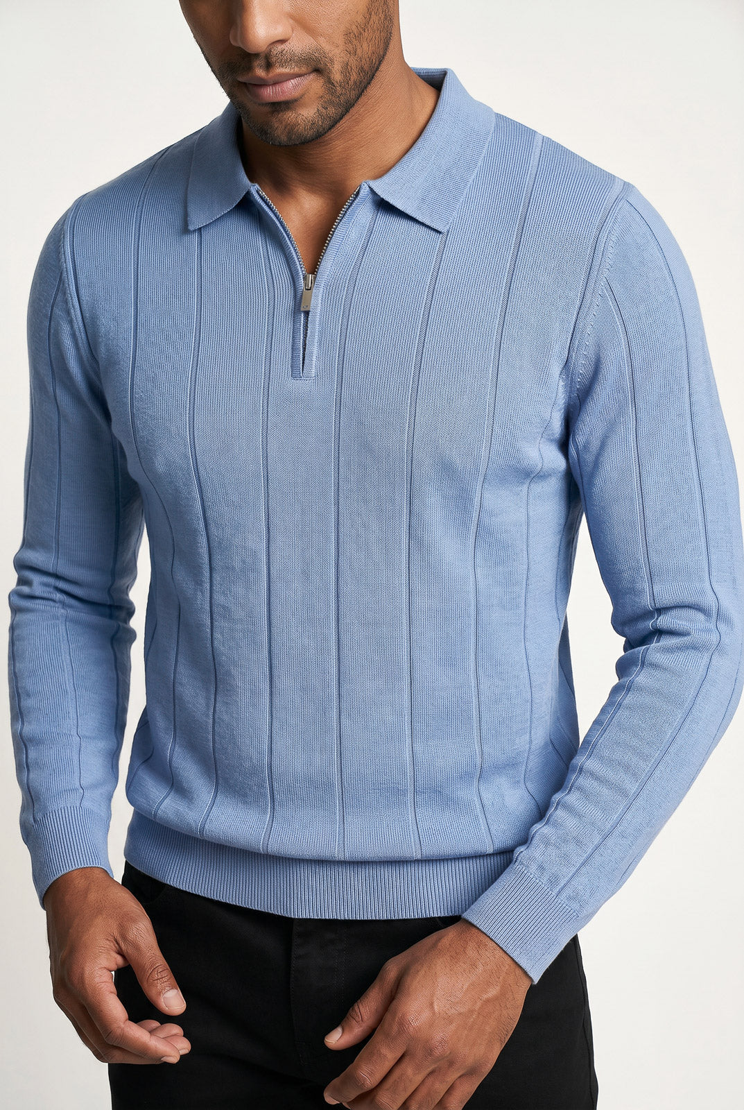 Blusa masculina manga longa gola polo com zíper 69627