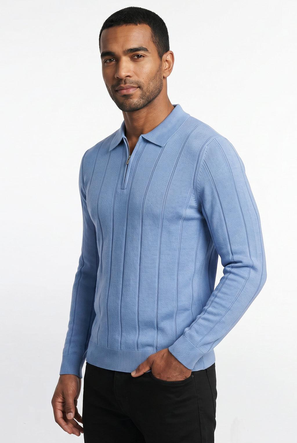 Blusa masculina manga longa gola polo com zíper 69627
