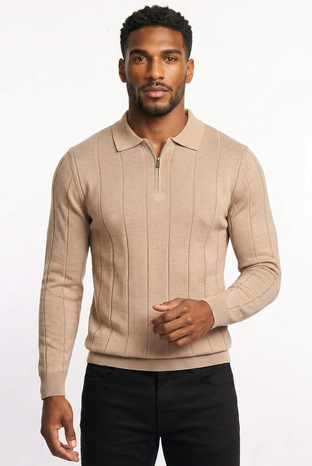 Blusa masculina manga longa gola polo com zíper 69627