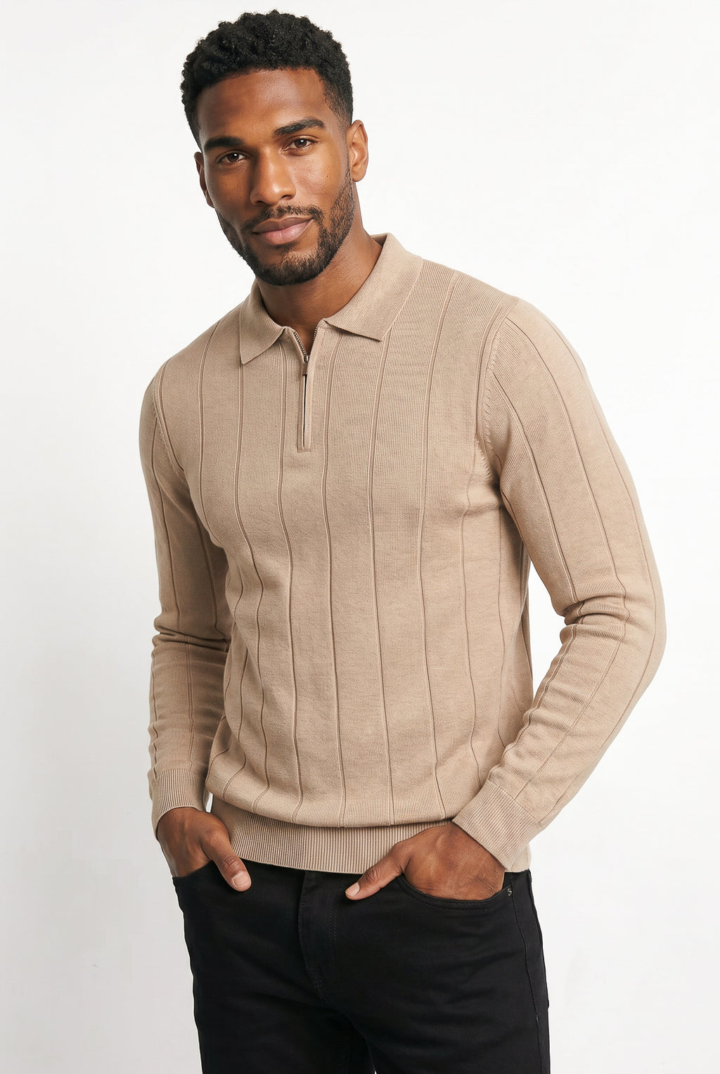 Blusa masculina manga longa gola polo com zíper 69627