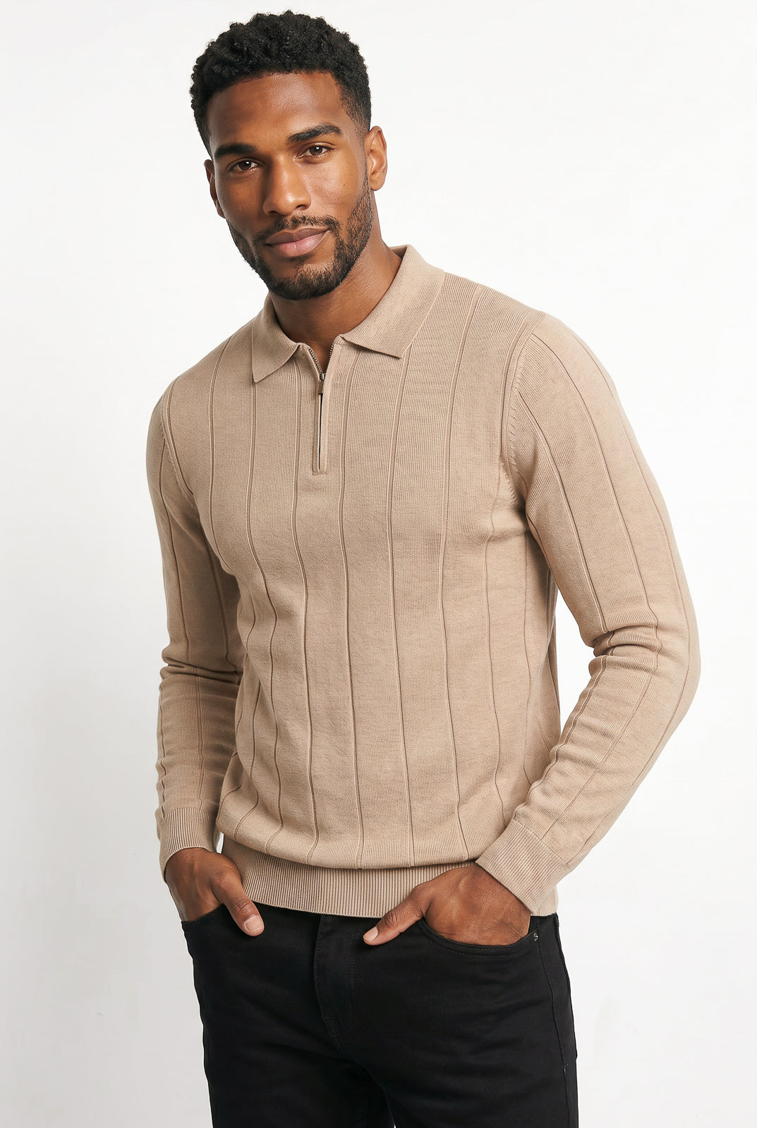 Blusa masculina manga longa gola polo com zíper 69627