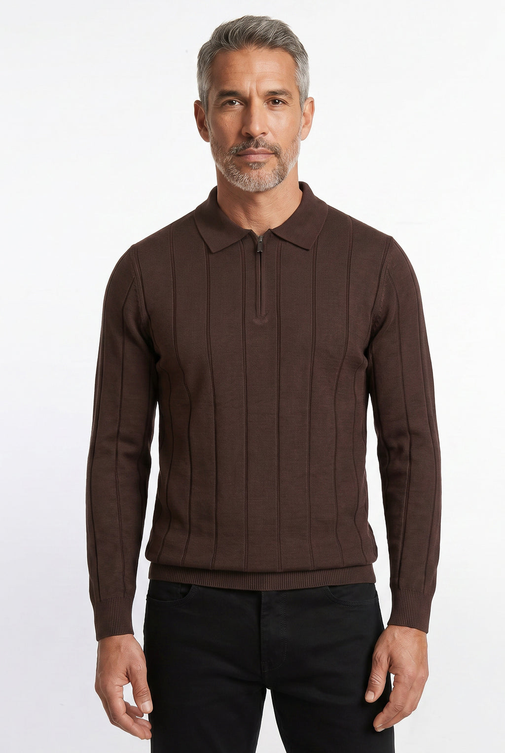 Blusa masculina manga longa gola polo com zíper 69627