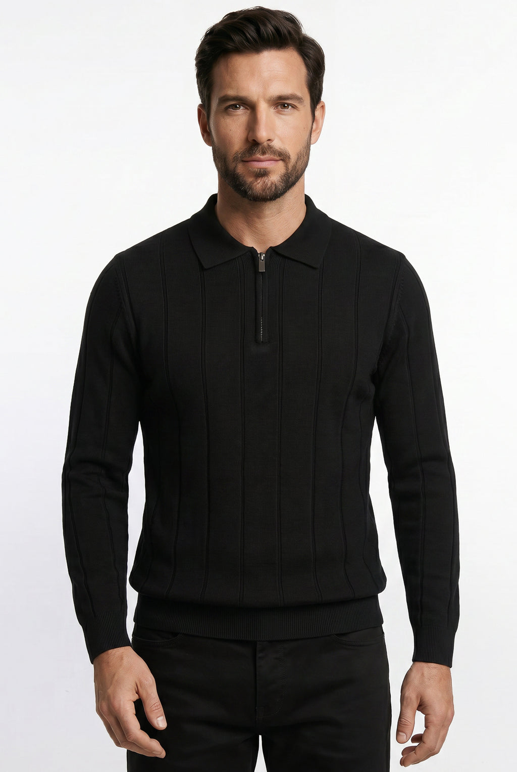 Blusa masculina manga longa gola polo com zíper 69627