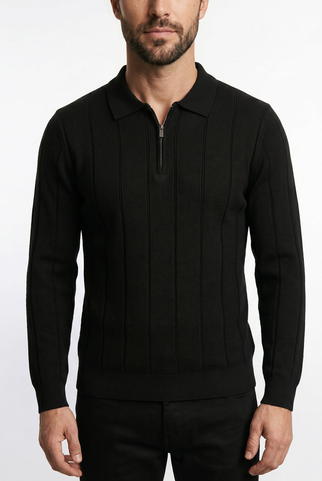 Blusa masculina manga longa gola polo com zíper 69627