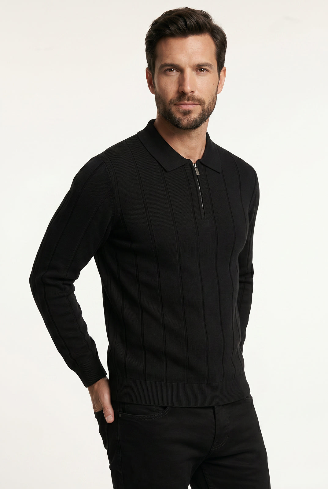 Blusa masculina manga longa gola polo com zíper 69627