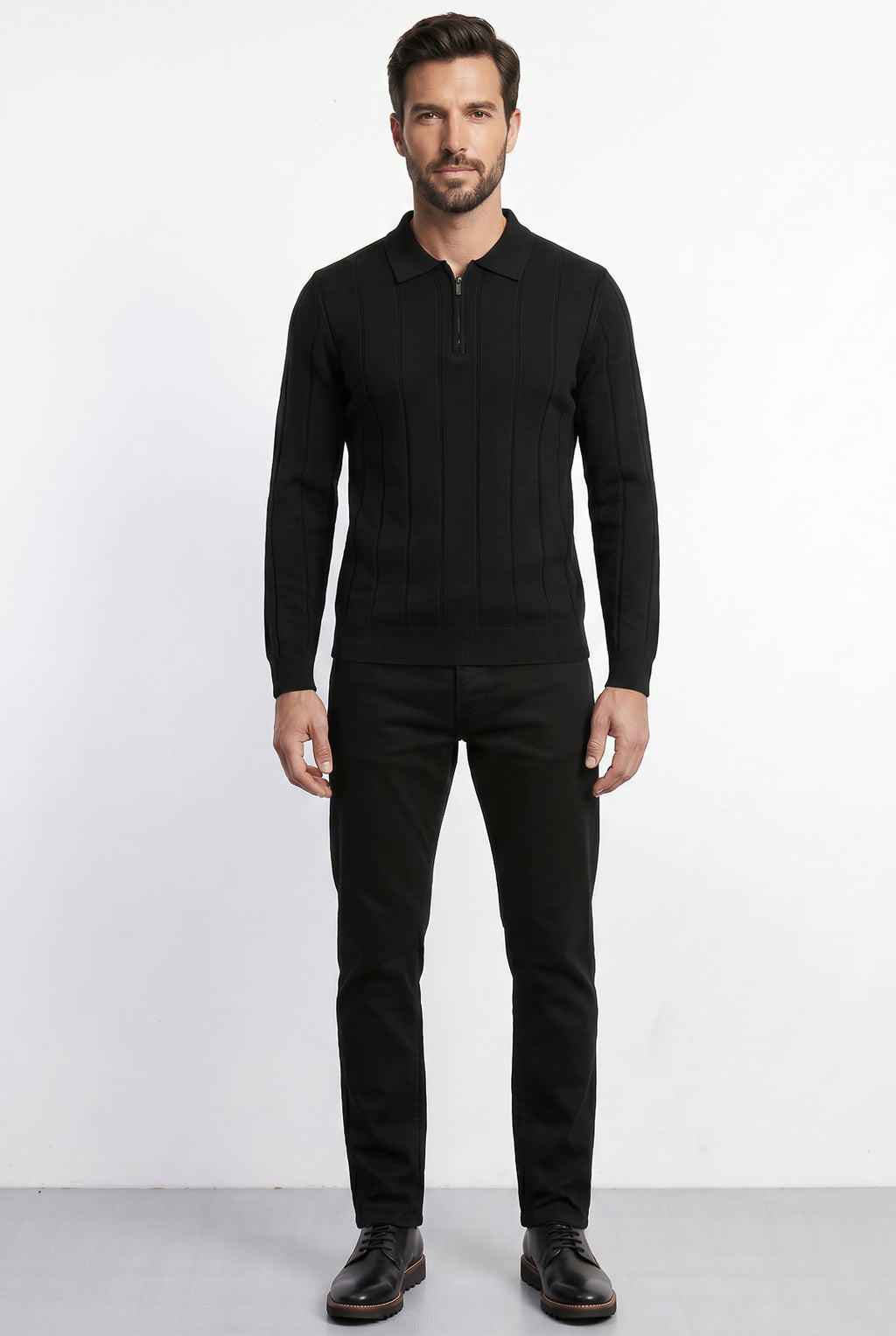 Blusa masculina manga longa gola polo com zíper 69627
