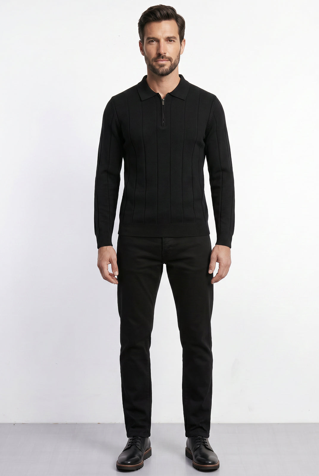 Blusa masculina manga longa gola polo com zíper 69627