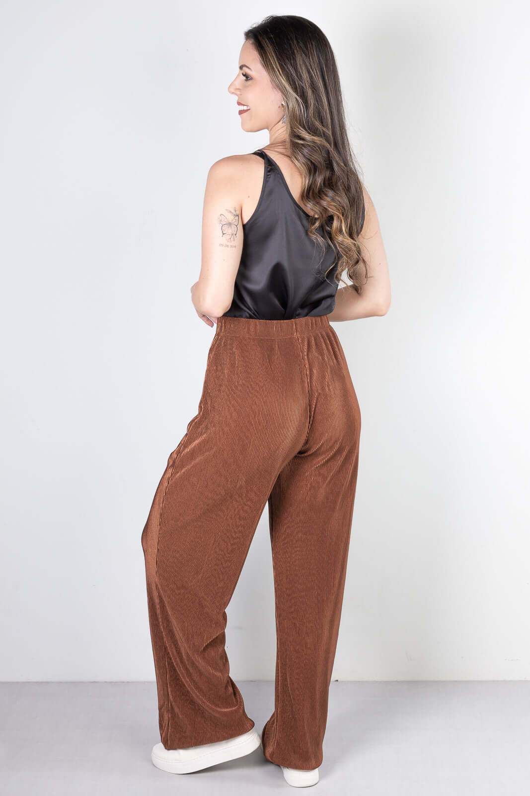 Calça feminina pantalona plissada 51074 - Enluaze