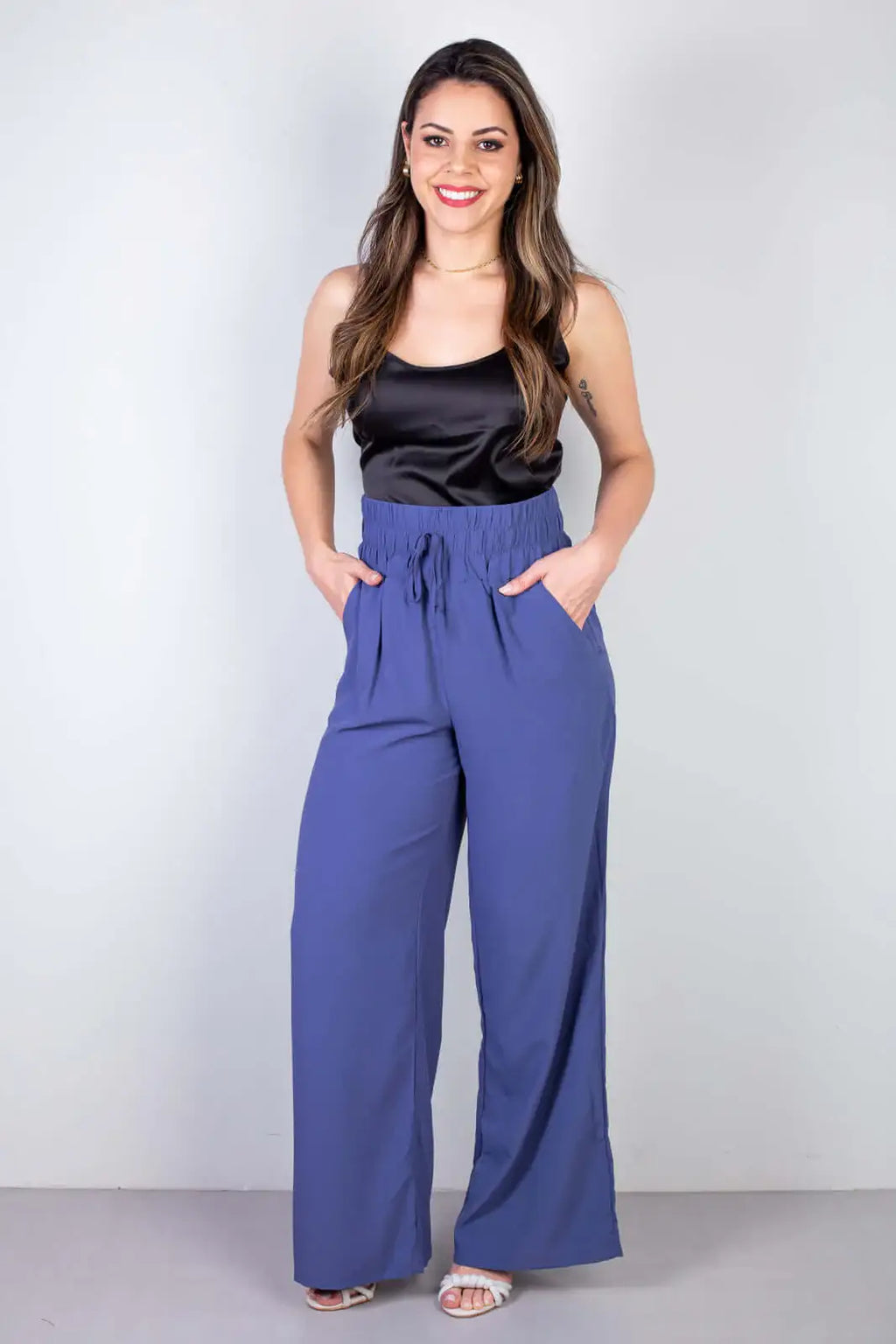 Calça feminina pantalona com elástico 51129 - Enluaze