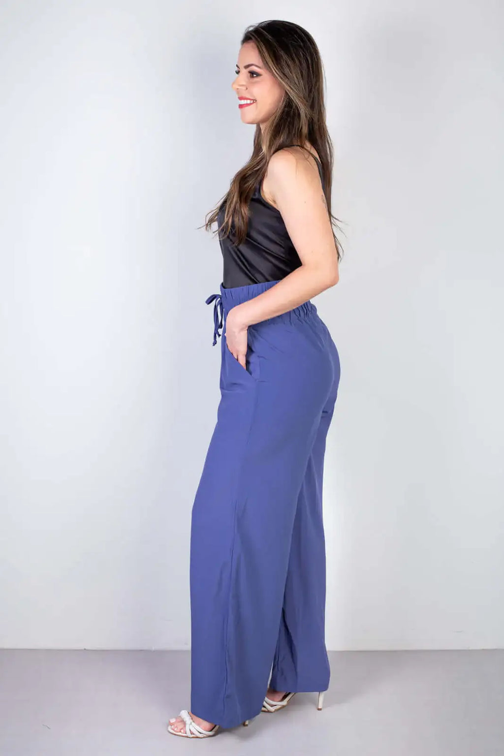 Calça feminina pantalona com elástico 51129 - Enluaze