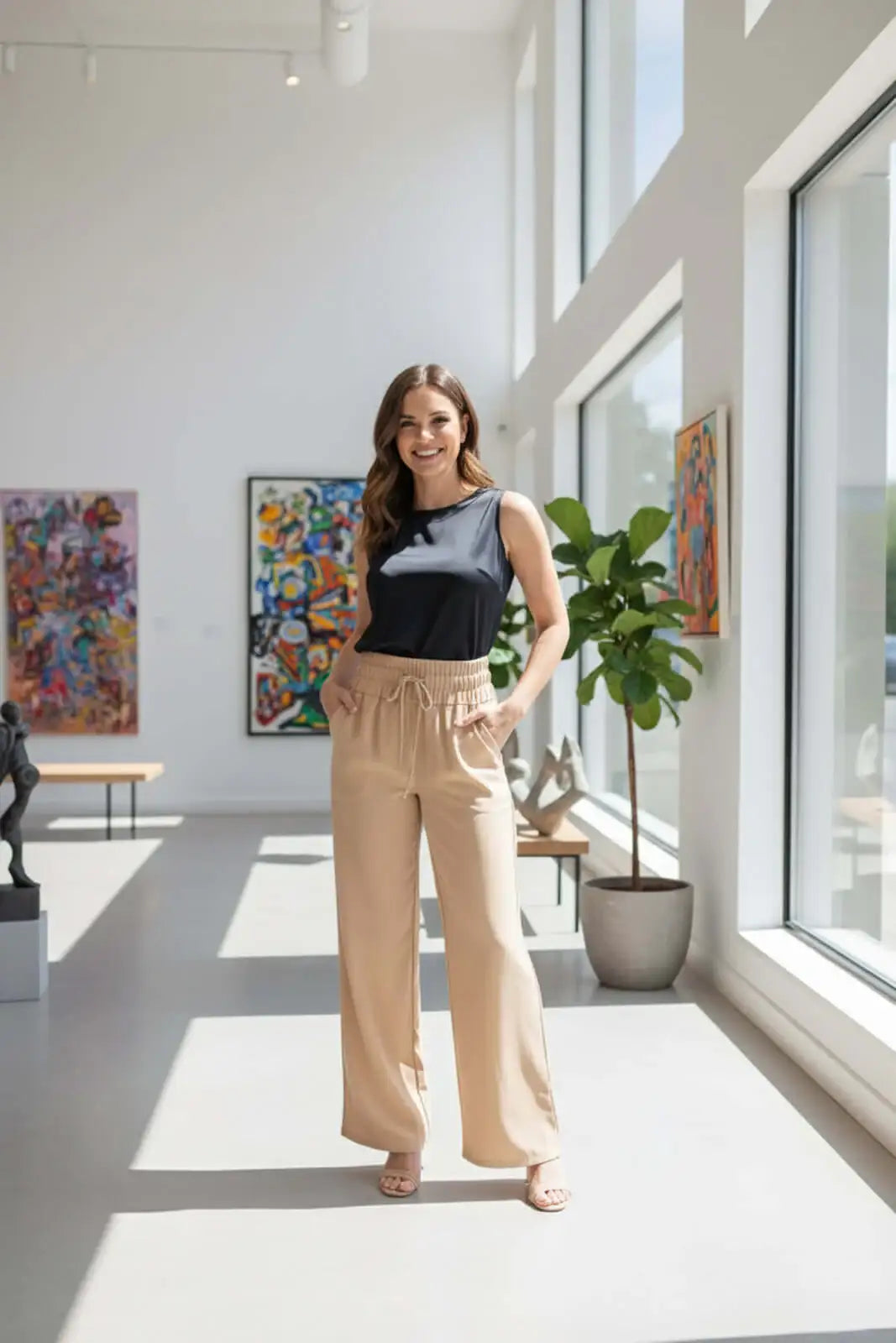 Calça feminina pantalona com elástico 51129 - Enluaze