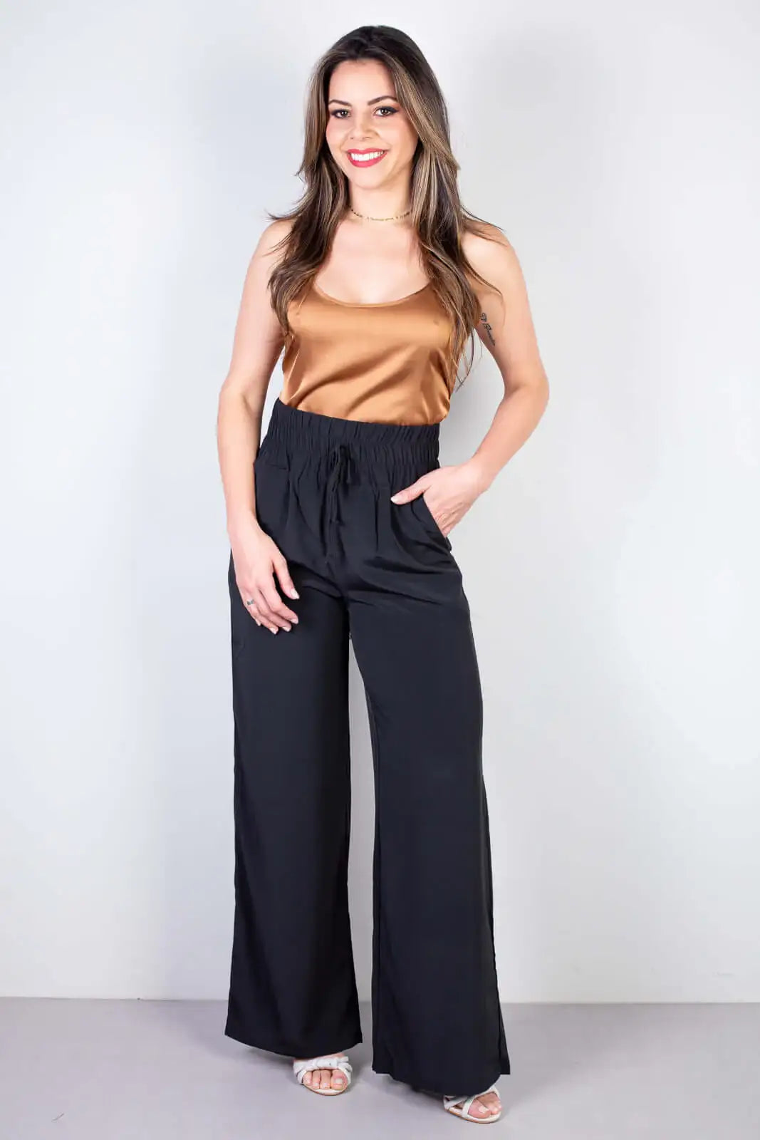 Calça feminina pantalona com elástico 51129 - Enluaze