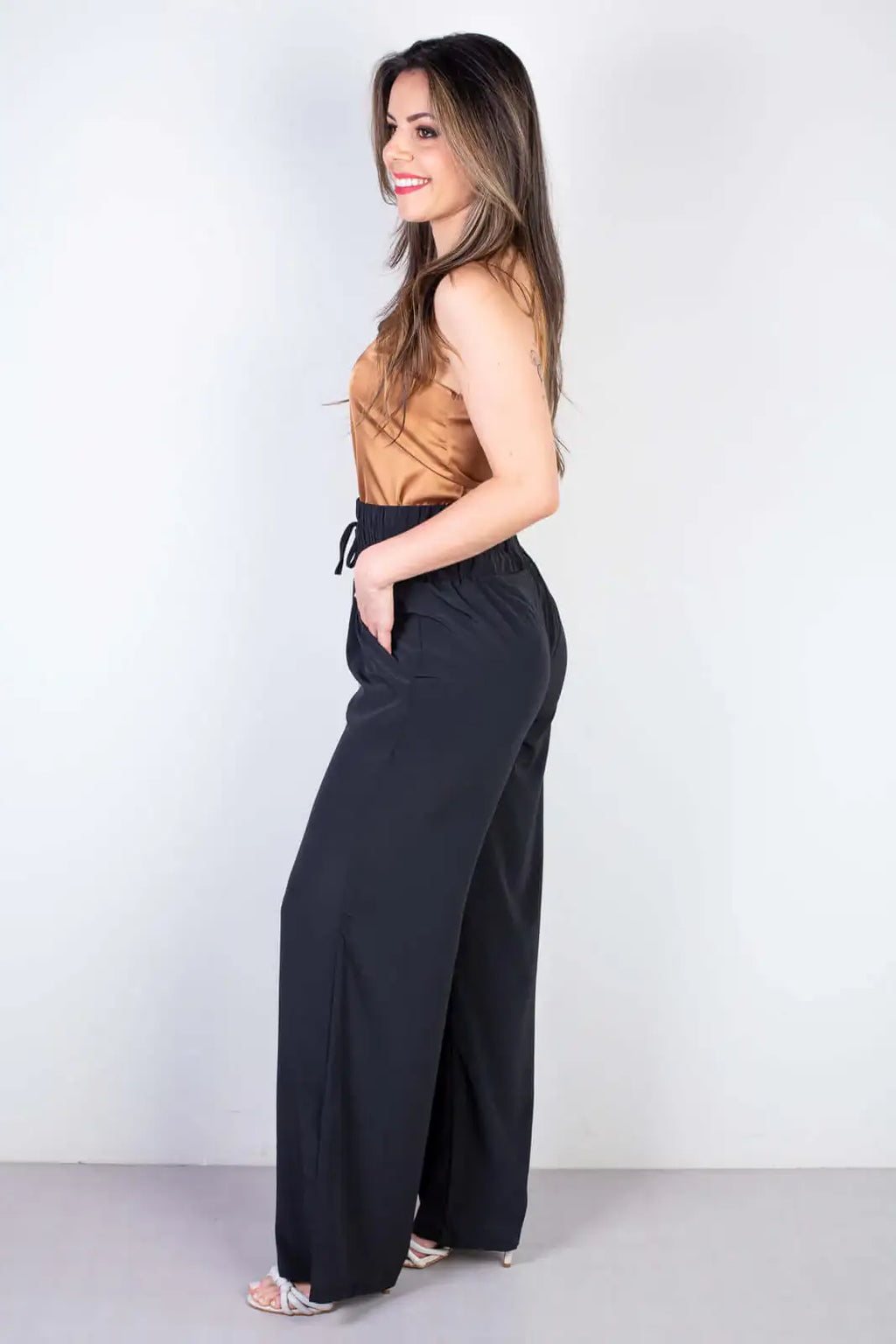 Calça feminina pantalona com elástico 51129 - Enluaze