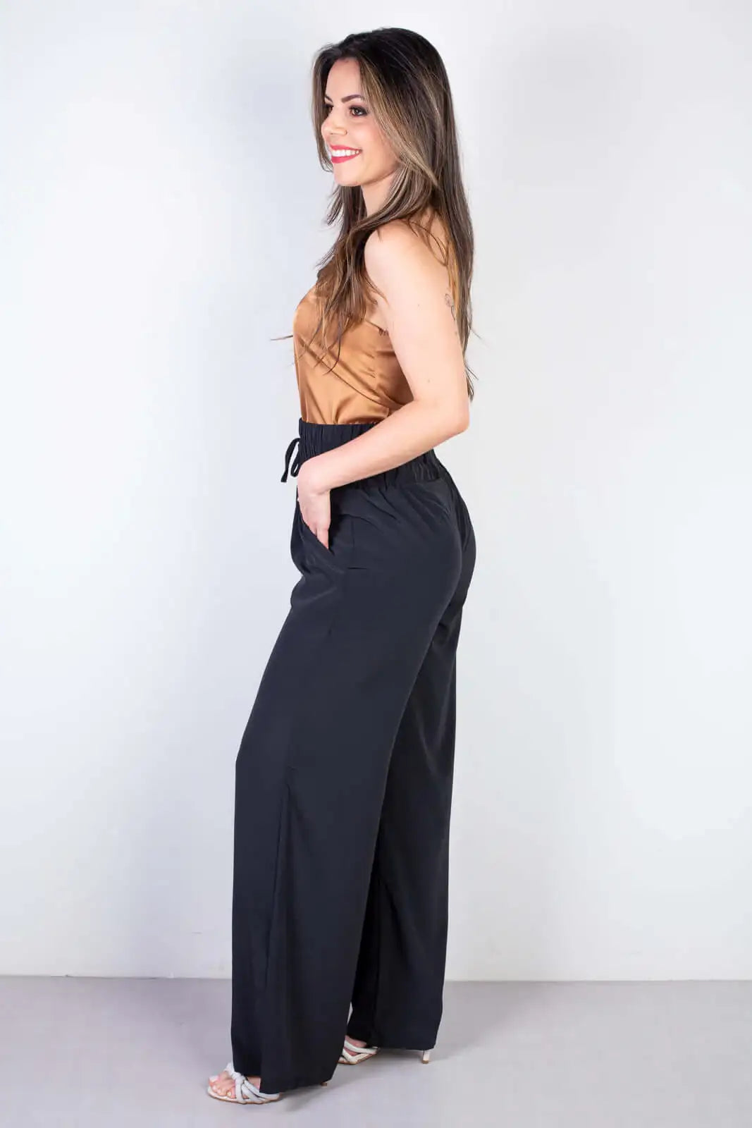 Calça feminina pantalona com elástico 51129 - Enluaze