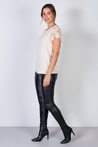 Blusa manga curta feminina detalhe crochê 51607