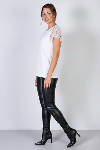 Blusa manga curta feminina detalhe crochê 51607