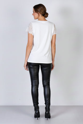 Blusa manga curta feminina detalhe crochê 51607