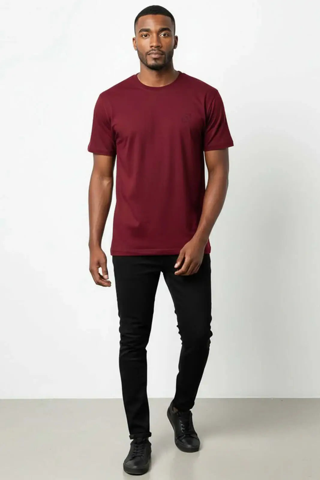 Camiseta lisa masculina reta manga curta com elastano 59016 - Enluaze