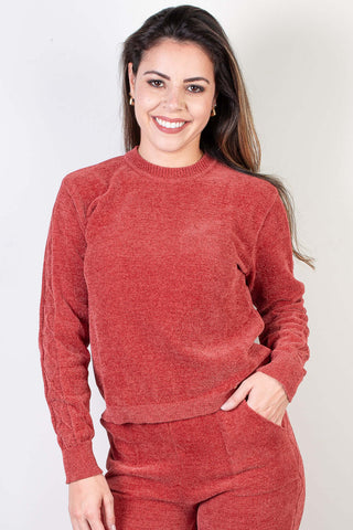Conjunto feminino blusa e calça de malha chenille 61563 - Enluaze - Bolsas, Mochilas e Acessórios em Couro Legítimo