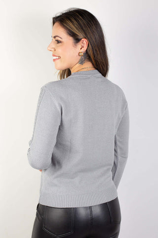 Blusa de malha feminina detalhe tranças 61590 - Enluaze - Vestuário e Acessórios em Couro Legítimo