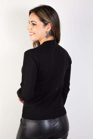 Blusa de malha feminina detalhe tranças 61590 - Enluaze - Vestuário e Acessórios em Couro Legítimo
