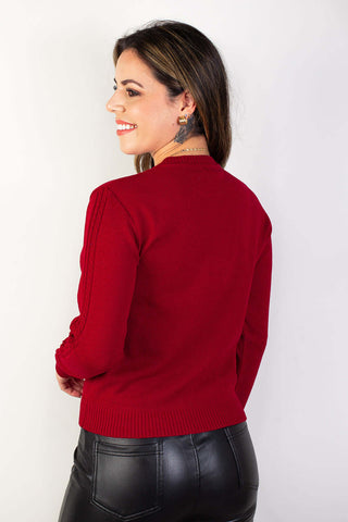 Blusa de malha feminina detalhe tranças 61590 - Enluaze - Vestuário e Acessórios em Couro Legítimo