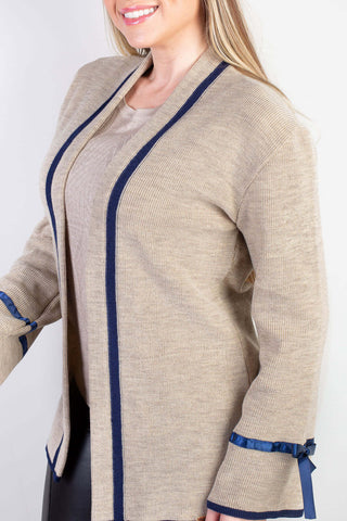 Casaco cardigan malha feminino detalhe fita 61609 - Enluaze - Vestuário e Acessórios em Couro Legítimo