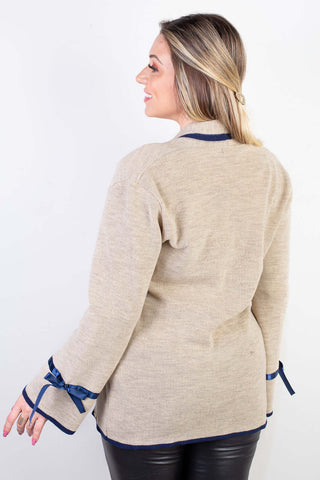 Casaco cardigan malha feminino detalhe fita 61609 - Enluaze - Vestuário e Acessórios em Couro Legítimo