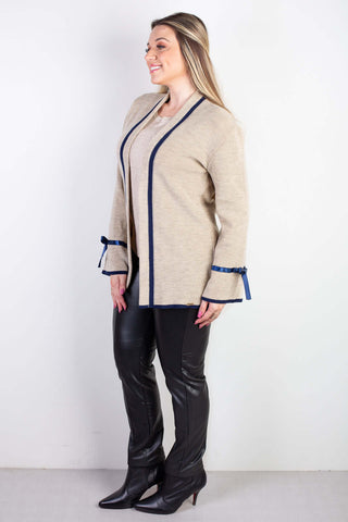 Casaco cardigan malha feminino detalhe fita 61609 - Enluaze - Vestuário e Acessórios em Couro Legítimo