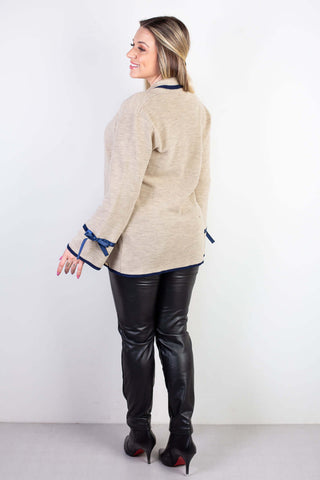 Casaco cardigan malha feminino detalhe fita 61609 - Enluaze - Vestuário e Acessórios em Couro Legítimo