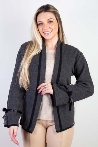 Casaco cardigan malha feminino detalhe fita 61609 - Enluaze - Vestuário e Acessórios em Couro Legítimo