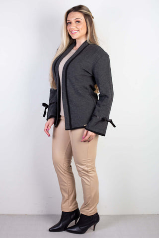 Casaco cardigan malha feminino detalhe fita 61609 - Enluaze - Vestuário e Acessórios em Couro Legítimo