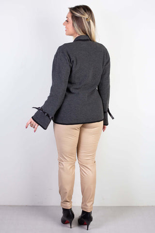 Casaco cardigan malha feminino detalhe fita 61609 - Enluaze - Vestuário e Acessórios em Couro Legítimo