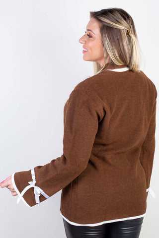 Casaco cardigan malha feminino detalhe fita 61609 - Enluaze - Vestuário e Acessórios em Couro Legítimo