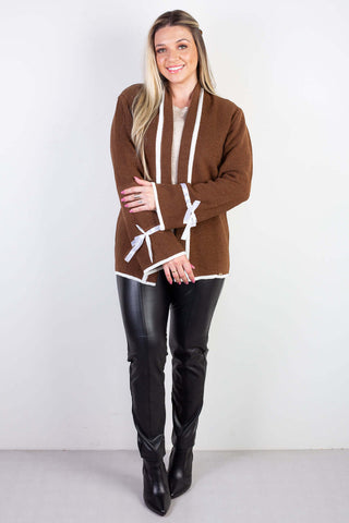 Casaco cardigan malha feminino detalhe fita 61609 - Enluaze - Vestuário e Acessórios em Couro Legítimo