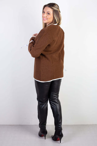 Casaco cardigan malha feminino detalhe fita 61609 - Enluaze - Vestuário e Acessórios em Couro Legítimo