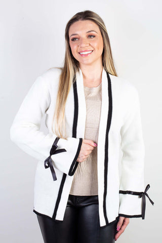 Casaco cardigan malha feminino detalhe fita 61609 - Enluaze - Vestuário e Acessórios em Couro Legítimo