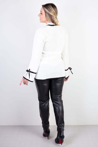 Casaco cardigan malha feminino detalhe fita 61609 - Enluaze - Vestuário e Acessórios em Couro Legítimo