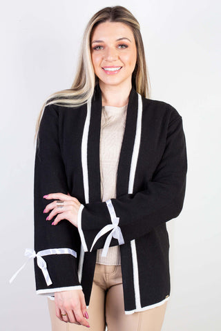 Casaco cardigan malha feminino detalhe fita 61609 - Enluaze - Vestuário e Acessórios em Couro Legítimo