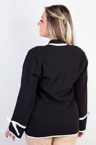 Casaco cardigan malha feminino detalhe fita 61609 - Enluaze - Vestuário e Acessórios em Couro Legítimo
