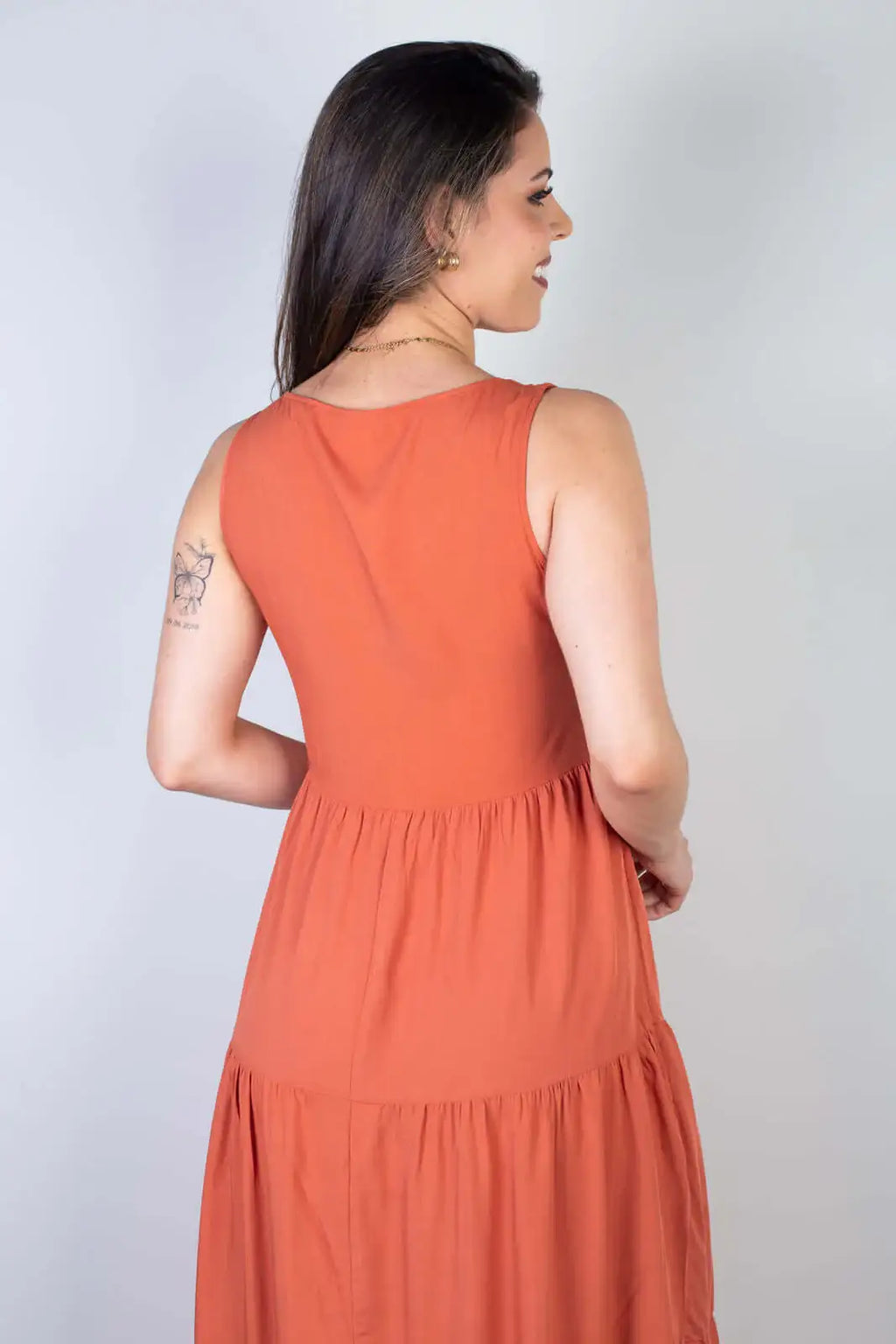 Vestido midi regata babados 51290 - Enluaze