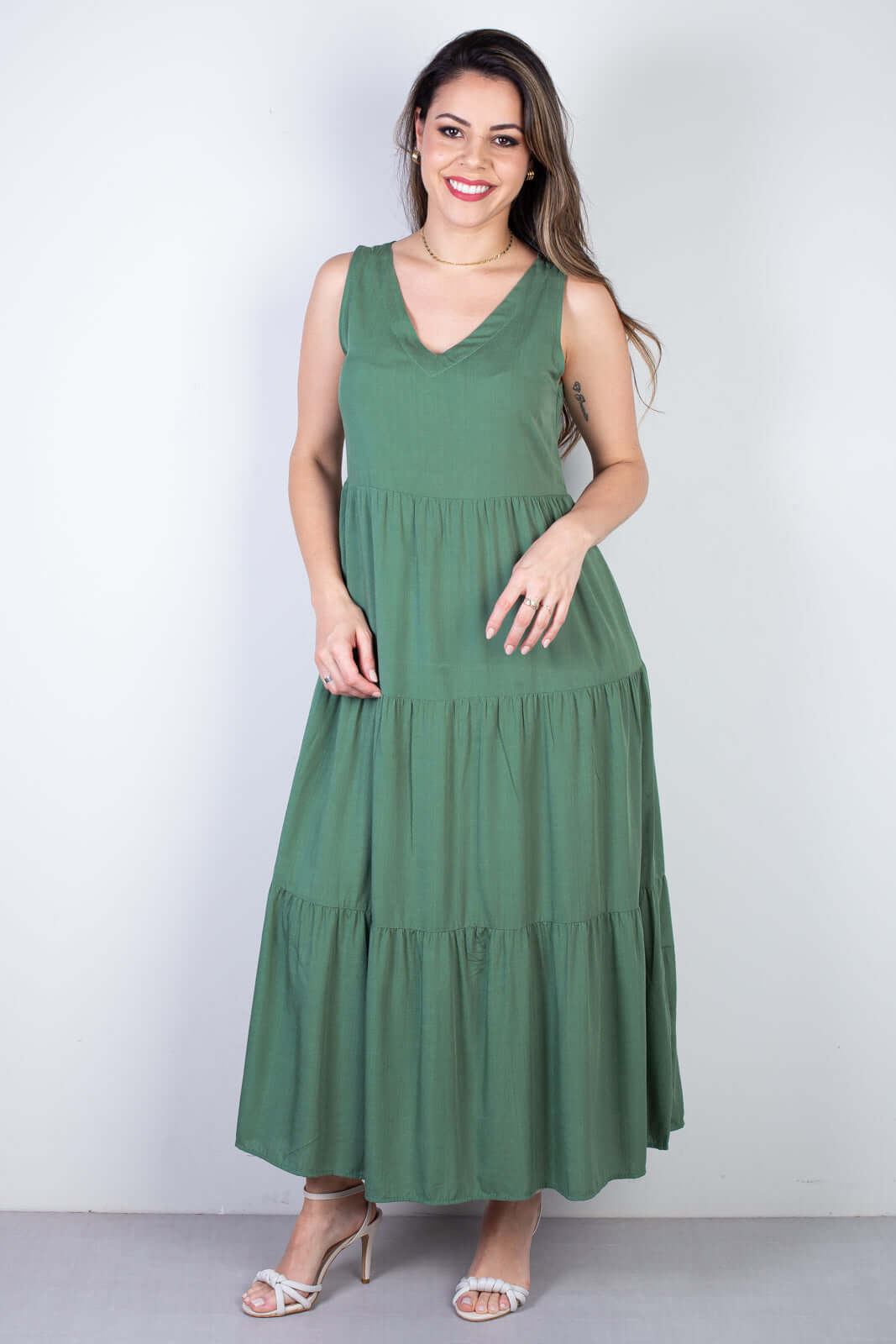 Vestido midi regata babados 51290 - Enluaze