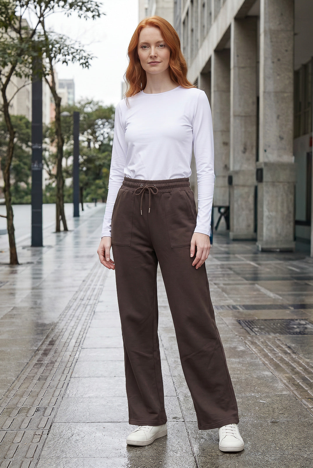 Calça moletom feminina reta com bolsos 61373