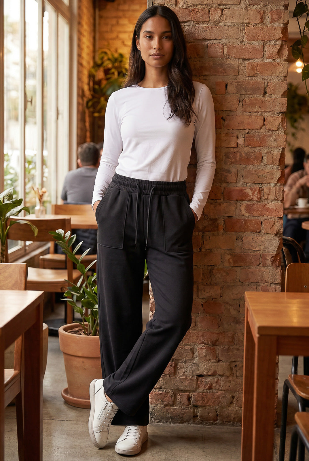 Calça moletom feminina reta com bolsos 61373