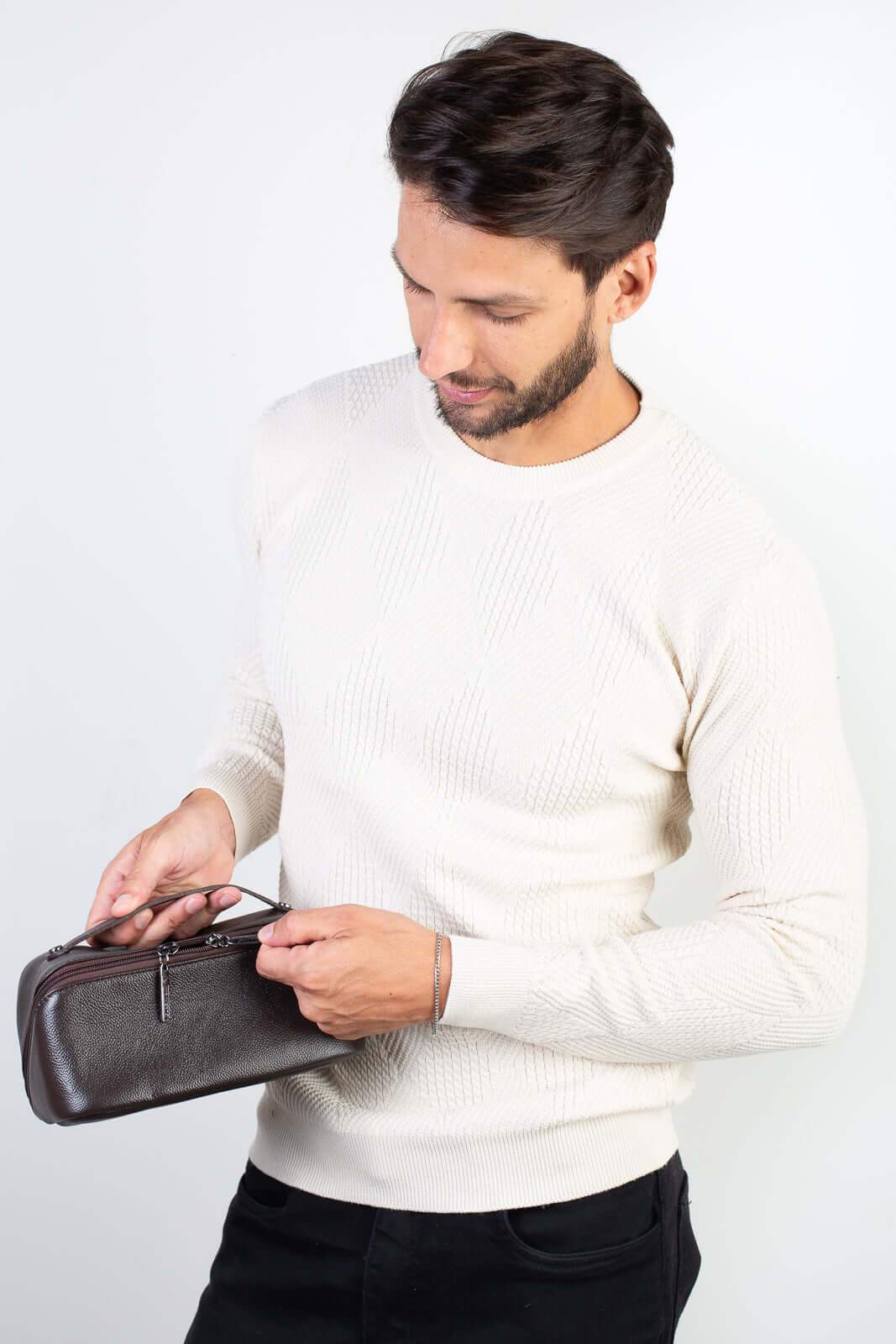 Necessaire masculina de couro floater Athos 11x25x12,5cm - Enluaze