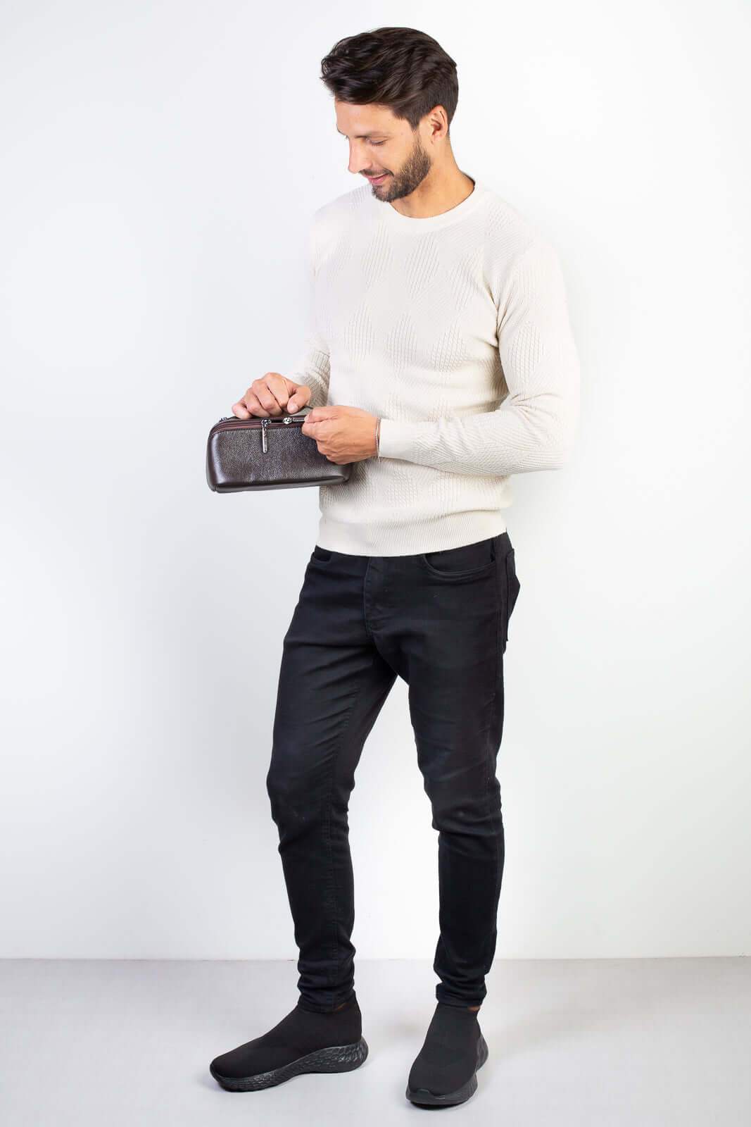 Necessaire masculina de couro floater Athos 11x25x12,5cm - Enluaze